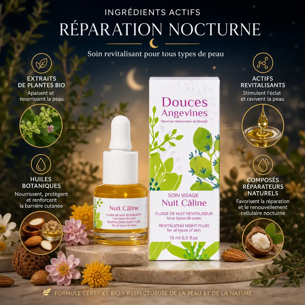 Nuit Câline Fluide bio - Sérum réparation nocturne avec ingrédients naturels certifiés