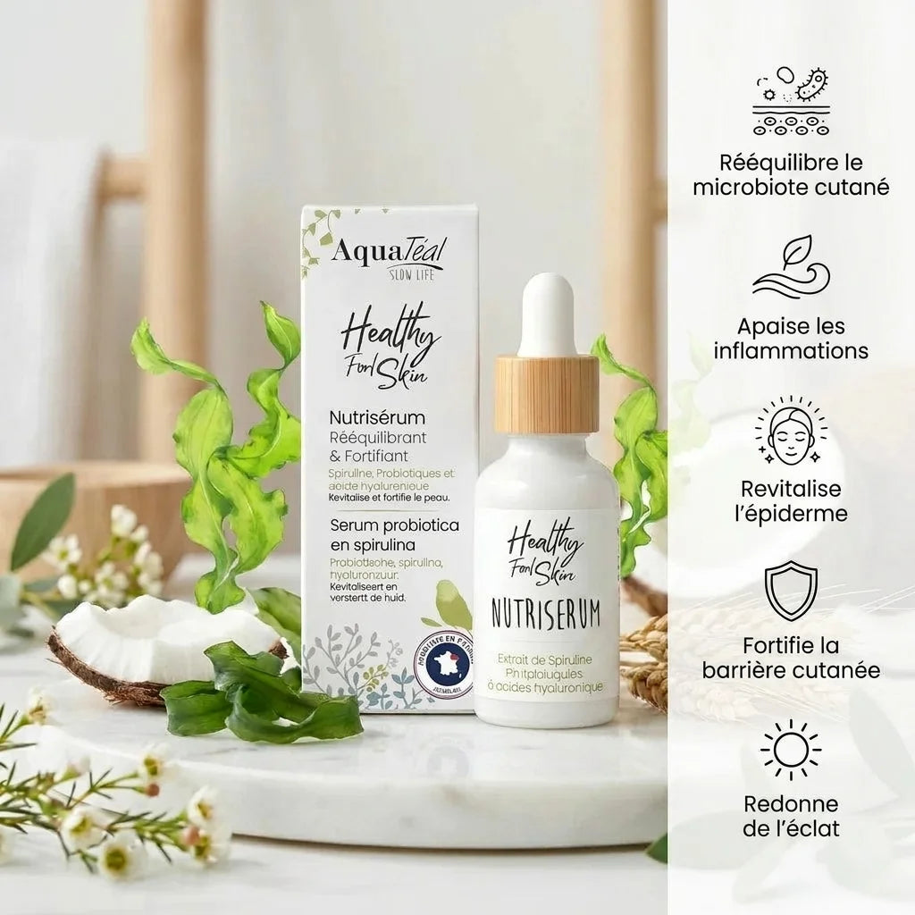 Nutriserum Aquatéal probiotiques et spiruline avec ses 5 bénéfices pour la peau