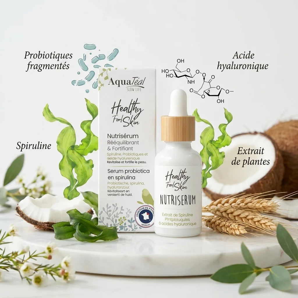 Nutriserum Aquatéal avec probiotiques, spiruline et acide hyaluronique - composition d'ingrédients