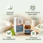 Oleobiotic Pranarom capsules pour santé intestinale avec bénéfices digestifs illustrés