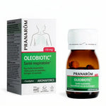 Oleobiotic Pranarom capsules santé respiratoire en flacon et boîte sur fond blanc