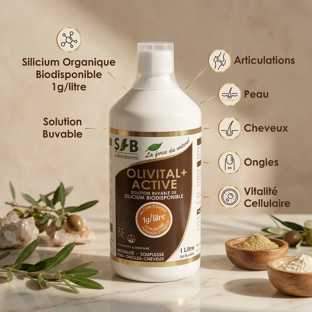 Olivital+ Active Silicium Organique Buvable 1L avec ingrédients pour articulations, peau et cheveux