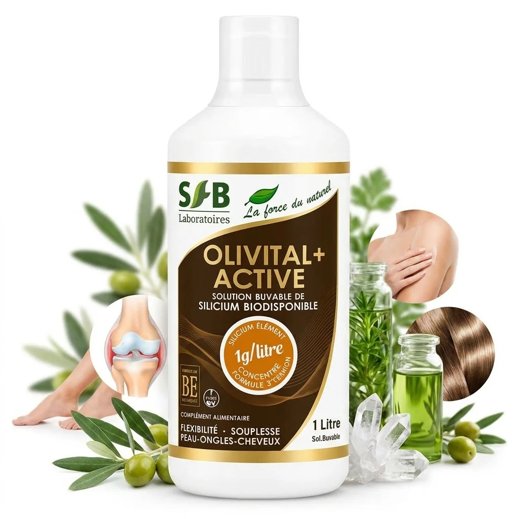 Olivital+ Active Silicium Organique avec ingrédients naturels, feuilles d'olivier et cristaux de silicium