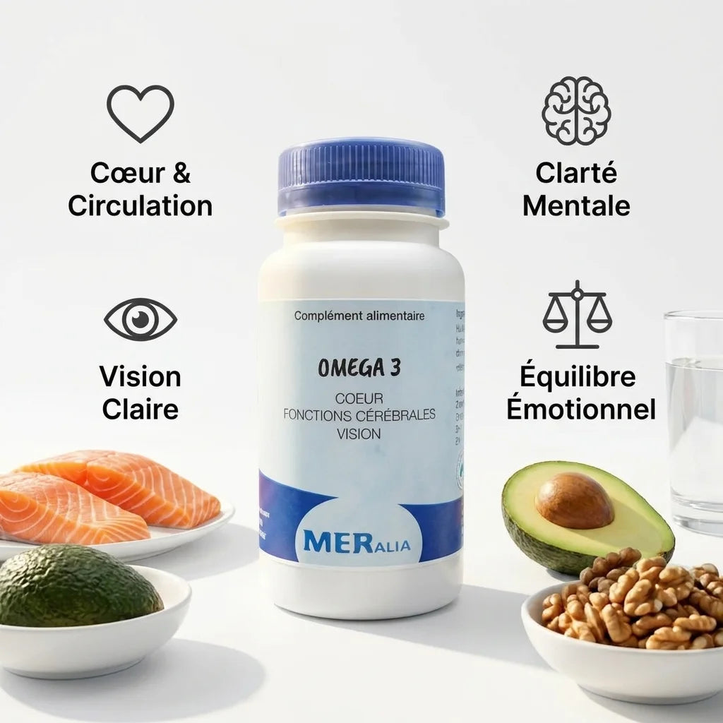 Oméga 3 MERalia x90 capsules avec bénéfices santé : cœur, cerveau, vision et équilibre émotionnel