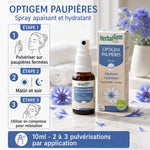 OptiGem spray paupières bio HerbalGem avec mode d'emploi et fleurs de bleuet