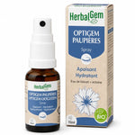 OptiGem paupières spray bio vegan HerbalGem flacon verre brun avec boîte emballage kraft