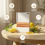 Boîte Origan + bio Pranarom en capsules avec citron frais et bénéfices santé affichés