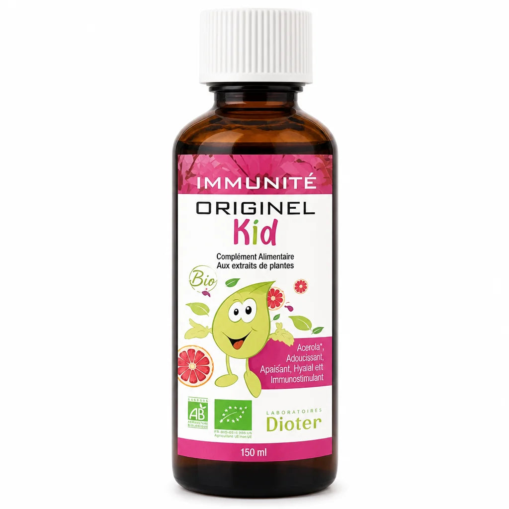Originel Kid Immunité Bio flacon doseur brown glass cap blanc packaging
