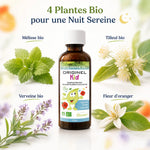Originel Kid Sommeil Bio flacon doseur avec 4 plantes bio : mélisse, tilleul, verveine et fleur d'oranger