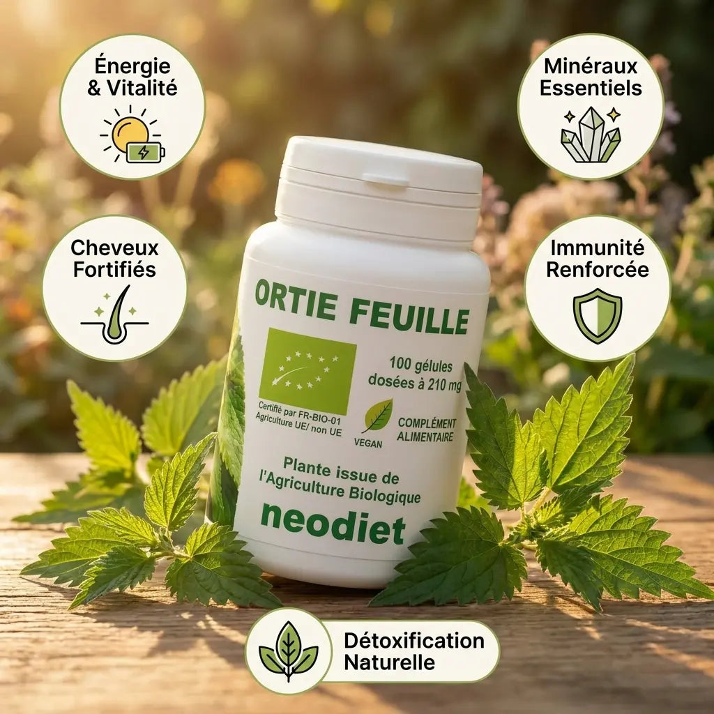 Ortie piquante 210 mg Bio Neodiet 100 gélules avec feuilles d'ortie et bénéfices santé