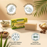 Pain de savon bio anti-moustiques MoustiCare avec eucalyptus, karité et ingrédients naturels certifiés