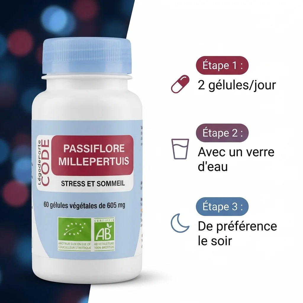 Passiflore Millepertuis bio en gélules avec guide dosage: 2 gélules par jour le soir