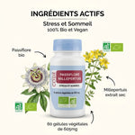 Passiflore Millepertuis bio vegan - Flacon 60 gélules végétales avec ingrédients actifs pour stress et sommeil