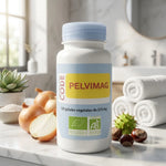 Pelvimag bio vegan en gélules avec ingrédients naturels sur un comptoir wellness