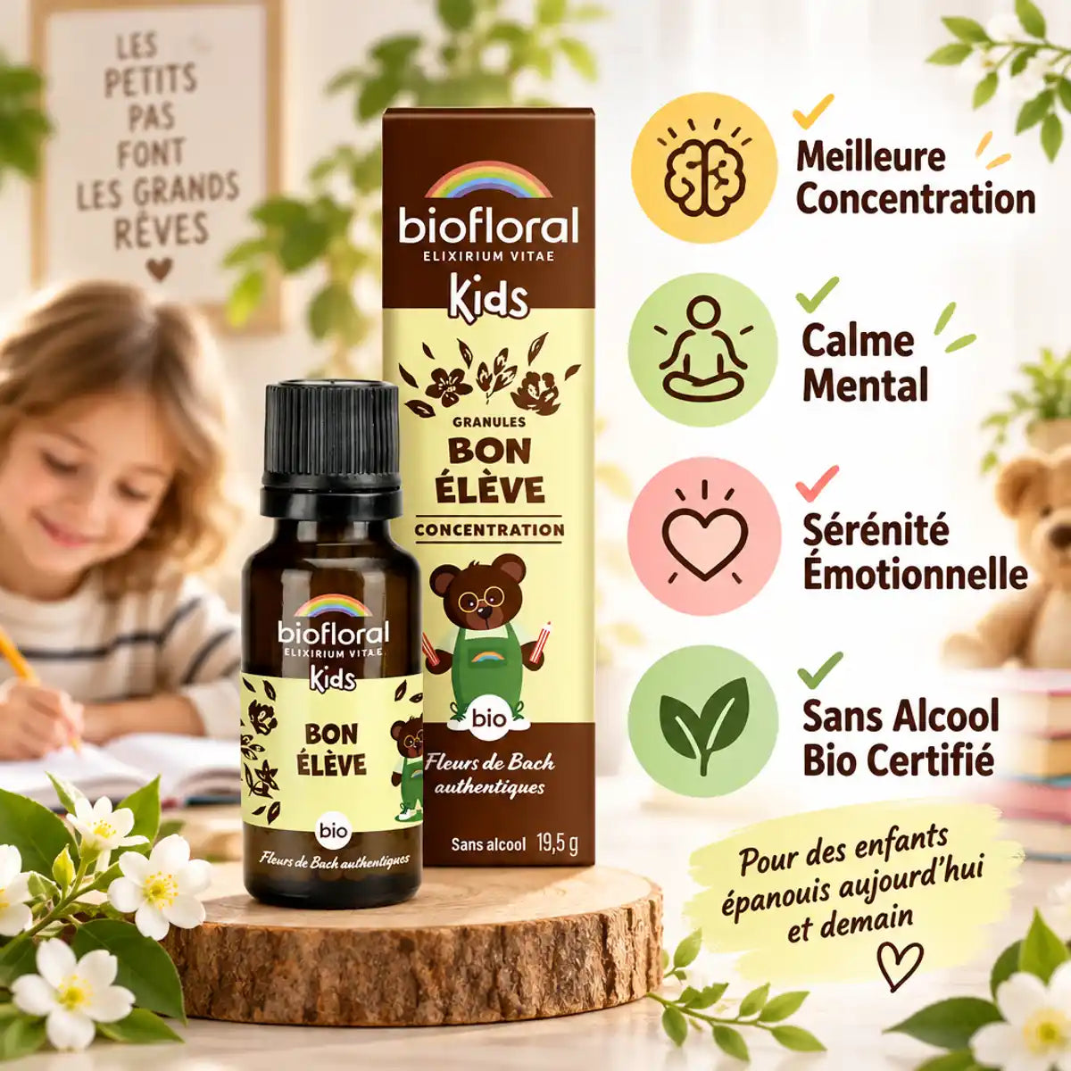 Petit tourbillon bio Biofloral 19,5g - Granules enfants concentration calme sérénité sans alcool