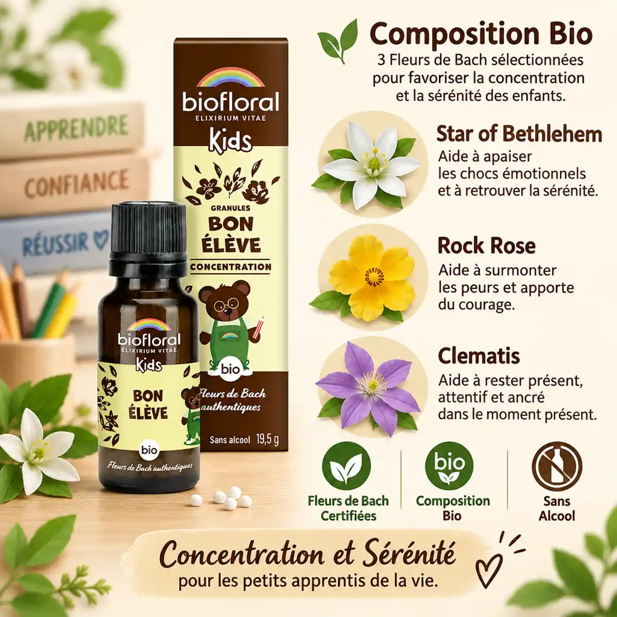 Granules bio Petit tourbillon Biofloral enfants - Fleurs de Bach sans alcool pour concentration et sérénité