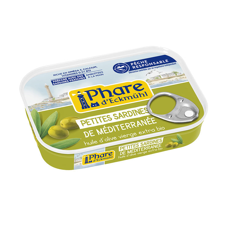 Petites Sardines de Méditerranée à l'huile d'olive bio - 100g – Phare d'Eckmühl