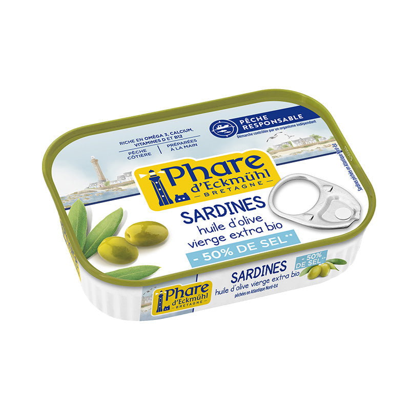 Sardines Huile d'Olive Bio -50% de Sel – Phare d'Eckmühl