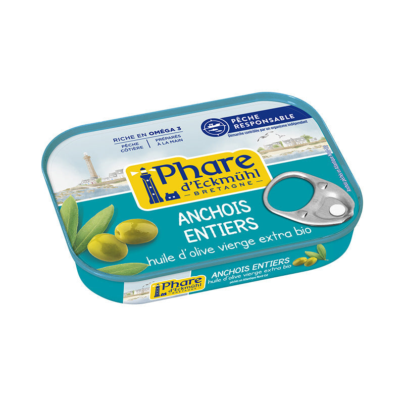 Anchois entiers à l'Huile d'Olive Vierge Extra Bio – Phare d'Eckmühl