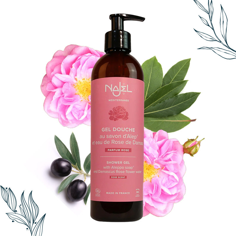 Gel douche parfum rose au savon d'Alep certifié bio – Najel