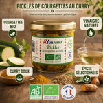 Pickles de courgettes au curry AYur-vana 200g avec ingrédients bio en pot verre