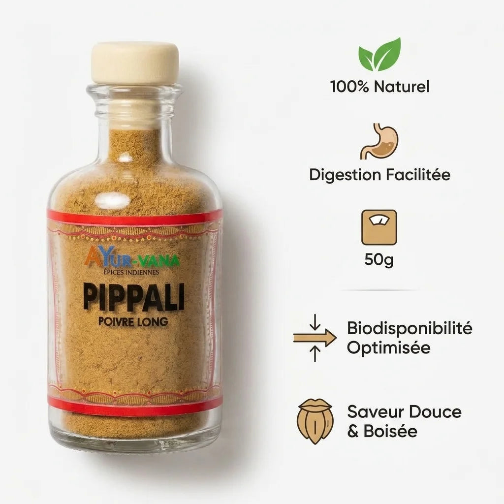Pippali poivre long Ayurvana en poudre 50g naturelle - Digestion et biodisponibilité