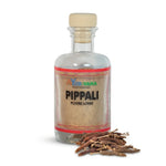 Pippali poudre de poivre long Ayurvana en bouteille verre avec étiquette rouge