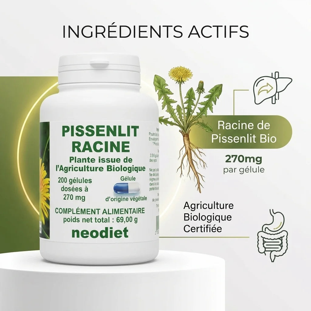Pissenlit Racine bio en gélules 270mg, complément alimentaire certifié agriculture biologique