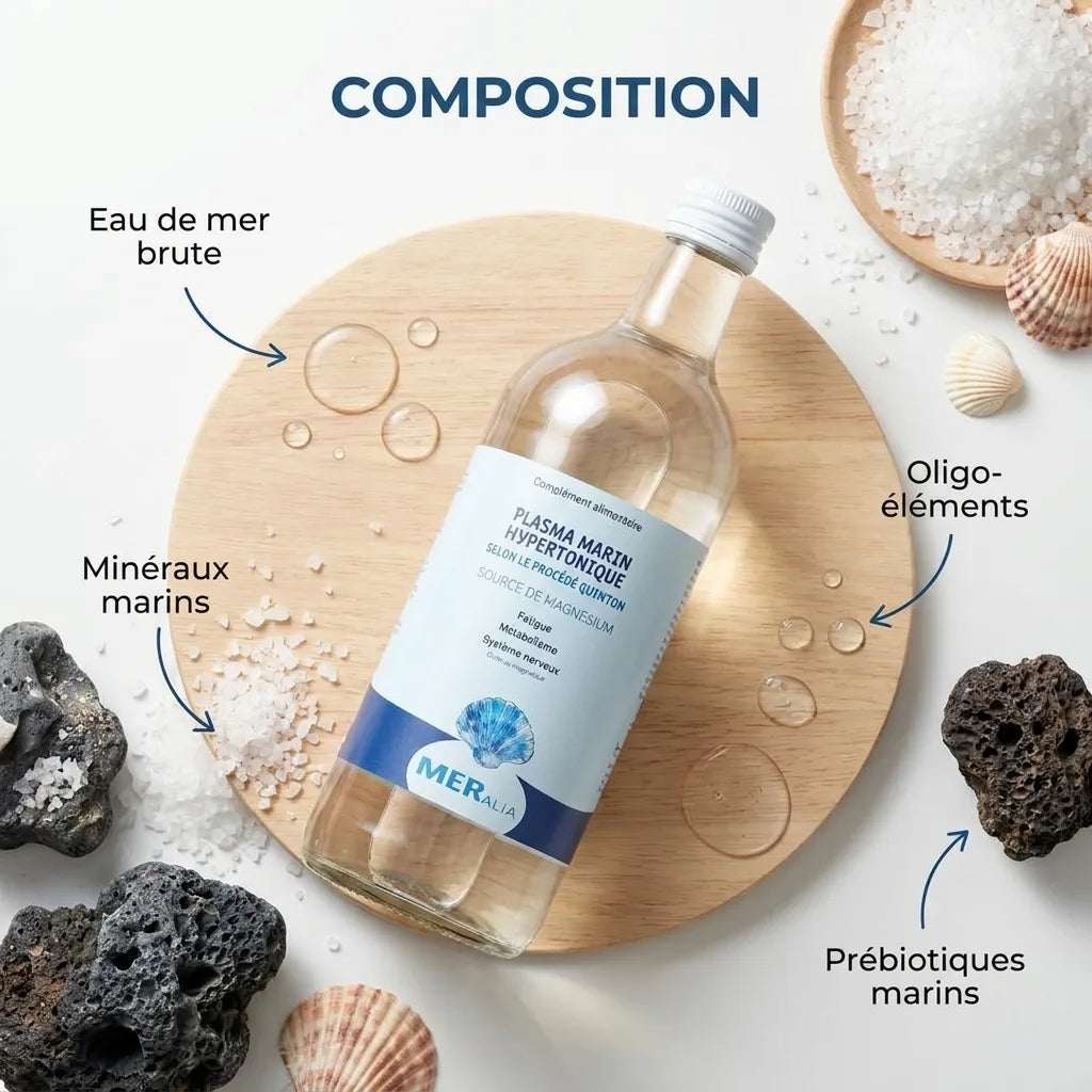 Plasma marin hypertonique Quinton 1L avec composition minéraux marins et oligo-éléments