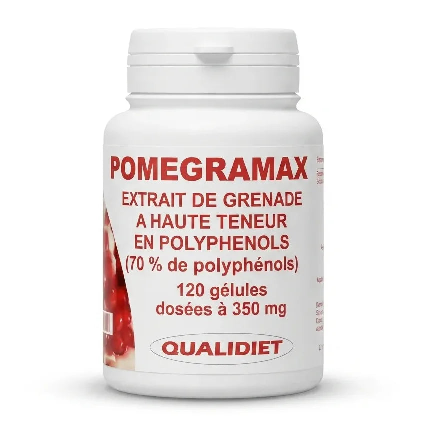 Bouteille de Pomegramax en gélules, complément alimentaire à base d'extrait de grenade