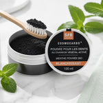 Poudre blanchissante menthe poivrée SFB 100ml sur brosse à dents, charbon actif