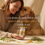 Poudre de soin cutané Propolis et Prêle Propolia avec témoignage client et fleurs de camomille