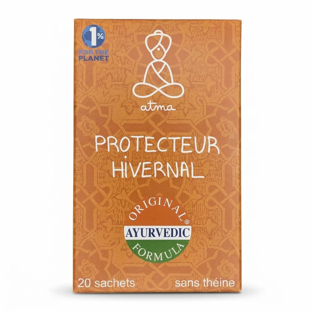 Pramati Bio Protecteur Hivernal Atma - Boîte de thé ayurvédique avec logo méditation orange
