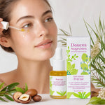 Soin jour bio Douces Angevines avec ingrédients naturels appliqué sur peau radieuse