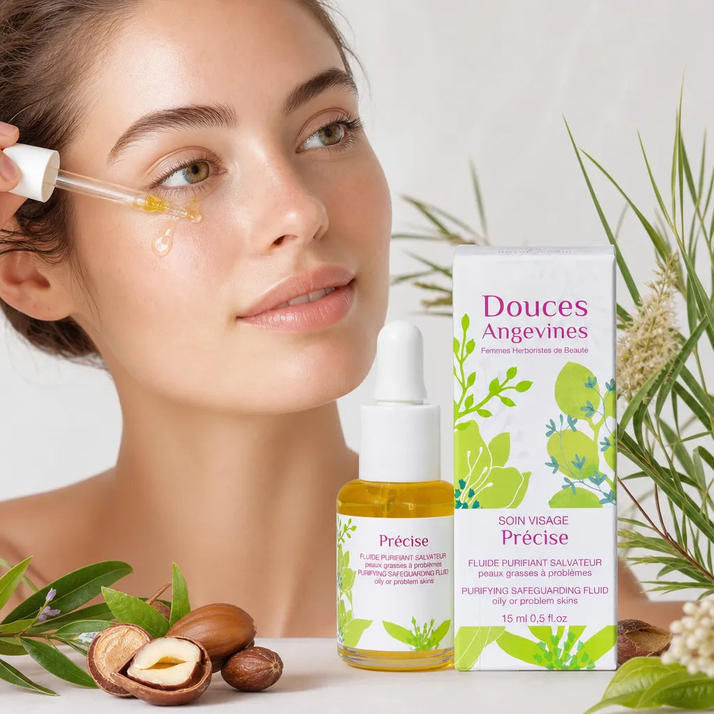 Soin jour bio Douces Angevines avec ingrédients naturels appliqué sur peau radieuse