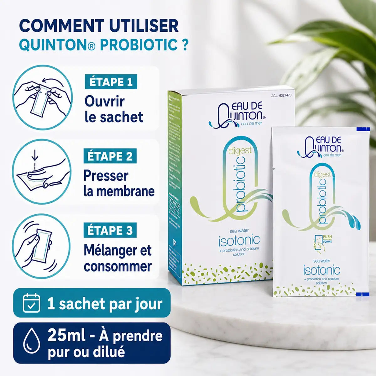 Quinton Probiotic 10 sachets avec guide d'utilisation étape par étape en français