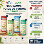 Programme Poids de Forme Ayurvana 3 mois avec flacon Trimada, Triphala, Trikatu et Guggul