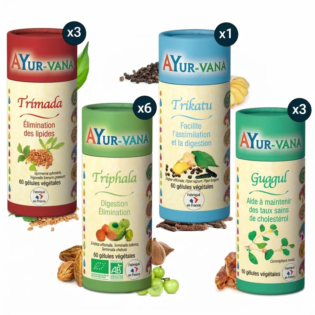 Programme Poids de Forme 3 mois Ayurvana - Bundle complet avec Trimada, Triphala, Trikatu et Guggul