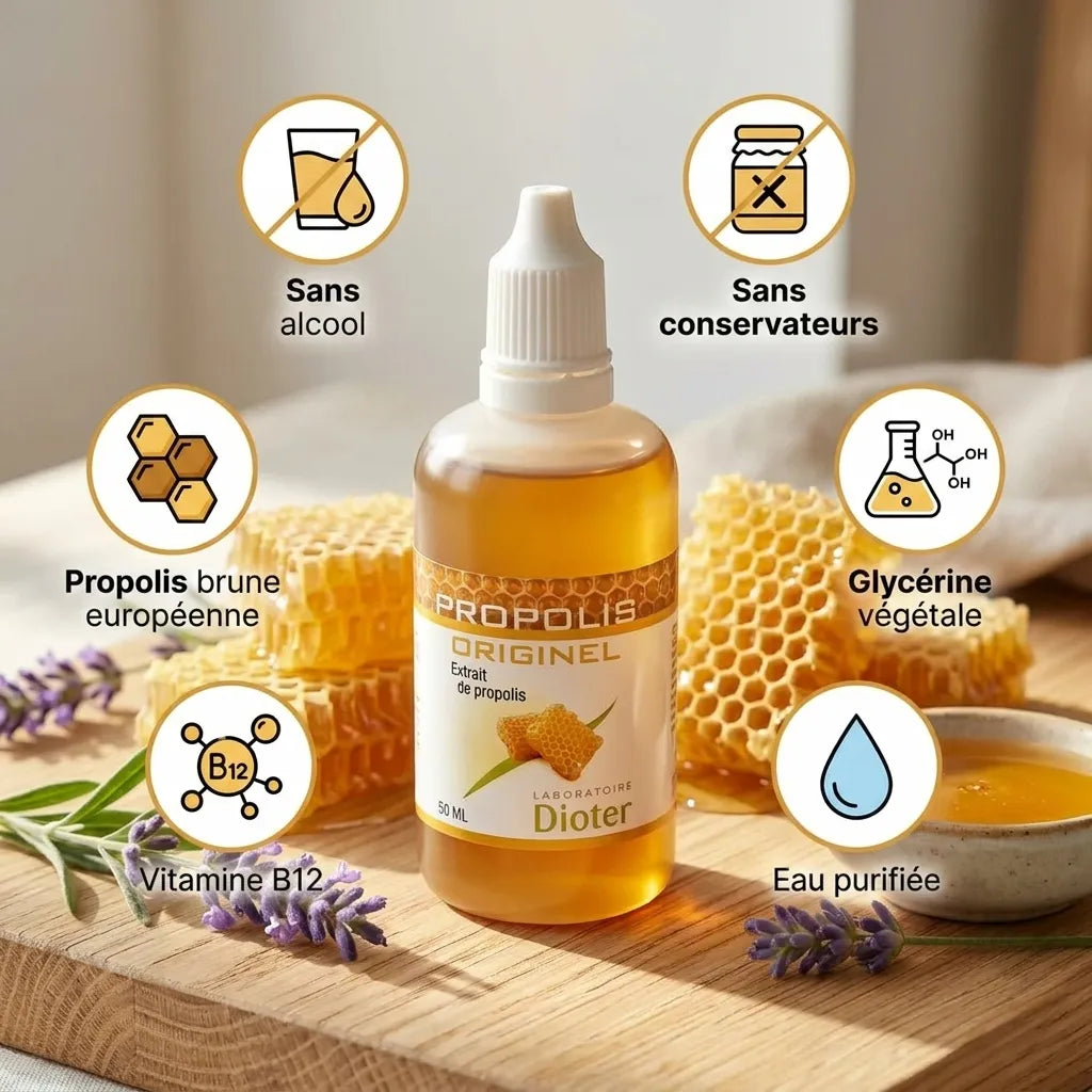 Propolis Originel en compte-gouttes avec ses ingrédients naturels et composition détaillée