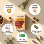 Propolis pure à mâcher Bio Propolia avec 5 bénéfices : immunité, gorge, santé dentaire, antioxydant, certification Bio