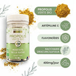 Propolis verte Bio Propos'Nature en gélules avec ingrédients actifs, flavonoïdes et dosage 400mg
