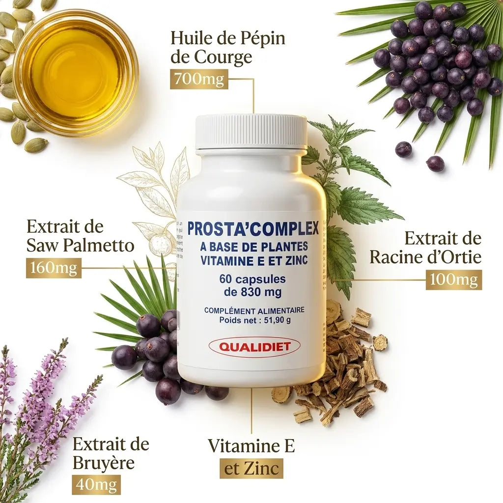 Prosta'Complex capsules avec ingrédients naturels: pépin de courge, saw palmetto, ortie et bruyère