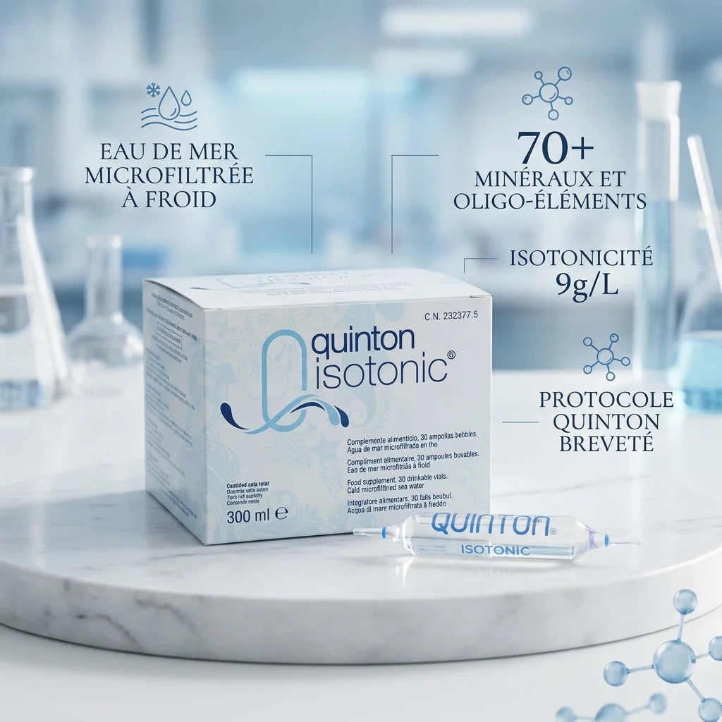 Quinton Isotonic 30 ampoules eau de mer microfiltée avec 70+ minéraux et oligo-éléments