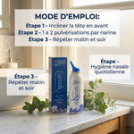 Quinton spray nasal hypertonique avec mode d'emploi et instructions d'utilisation en 3 étapes