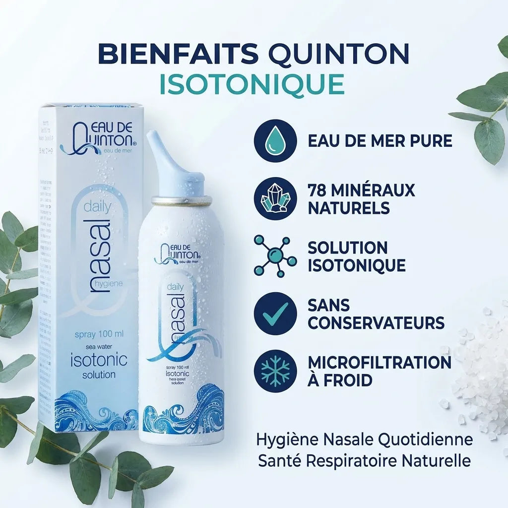 Quinton spray nasal isotonique avec ses 78 minéraux naturels et ses 5 bénéfices pour la santé respiratoire