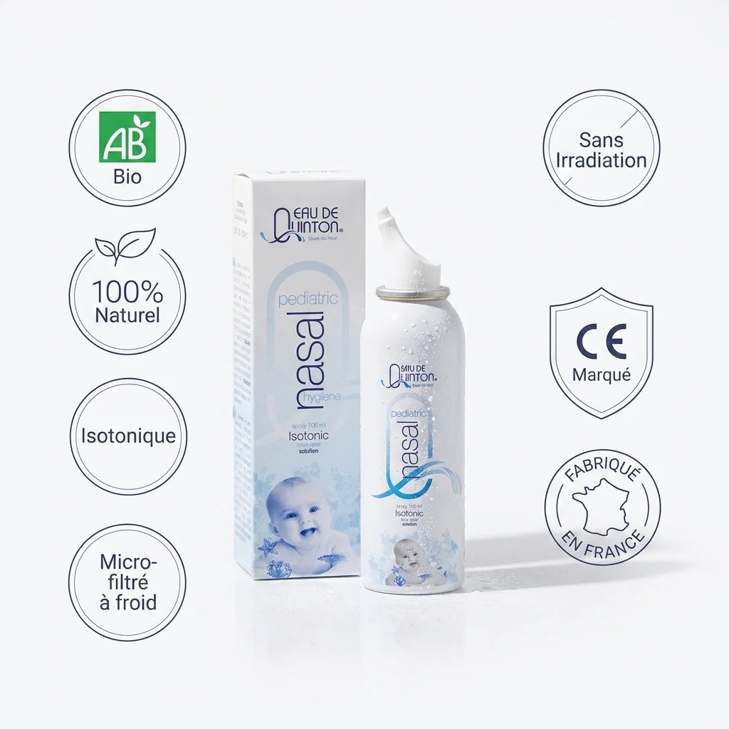 Quinton spray nasal pédiatrique avec certifications naturel, isotonique et fabriqué en France
