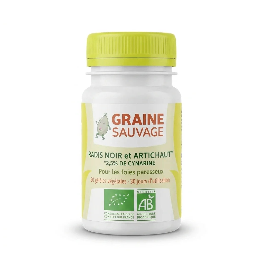 Flacon gélules Radis Noir et Artichaut bio vegan GRAINE SAUVAGE certifié