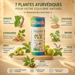 Rasavana Bio Ayurvana gélules avec 7 ingrédients botaniques ayurvédiques: Ashwagandha, Brahmi, Tulsi, Neem, Guduchi, Amla, Shatavari