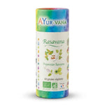 Flacon de gélules Rasavana Bio Vegan Ayurvana sur fond blanc, complément alimentaire ayurvédique