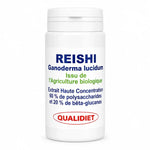 Bouteille blanche de gélules Extrait de Reishi Bio Qualidiet sur fond blanc